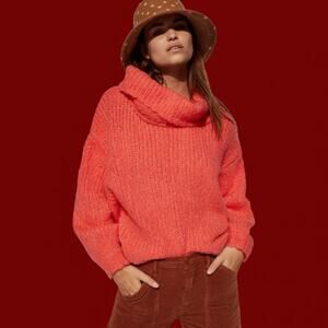 PILCRO Anthropologie Zamora Cowl Neck Alpaca Sweater in Coral #OB1194125 Small